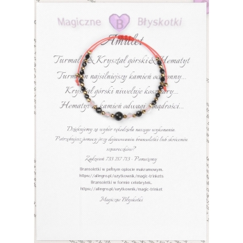 Bransoletka czarny TURMALIN Kryształ Górski HEMATYT ochrona szczęście